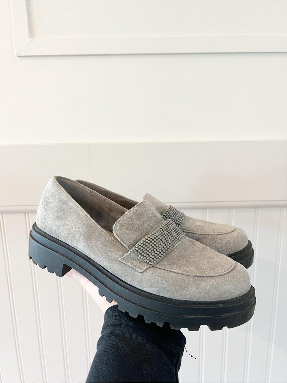 Bella Vita Gray Suede Lug Sole Loafers